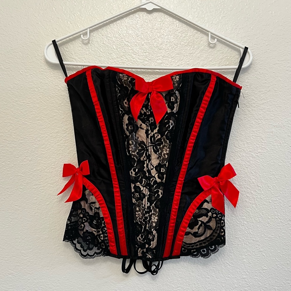 Red and black lace corset